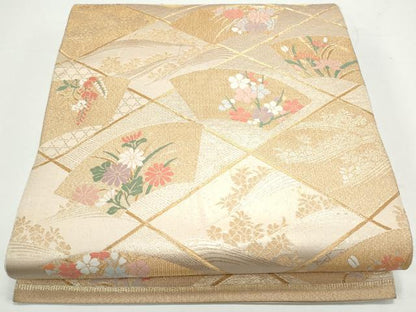 平和屋着物◎六通柄袋帯 地紙花文 金糸 正絹 逸品 CAAY7289th