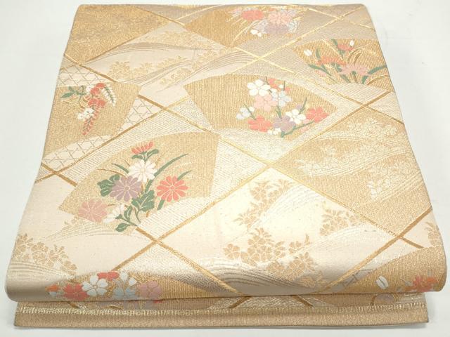 平和屋着物◎六通柄袋帯 地紙花文 金糸 正絹 逸品 CAAY7289th