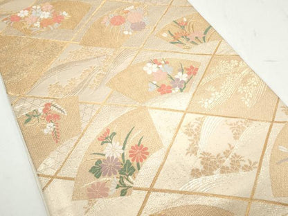 平和屋着物◎六通柄袋帯 地紙花文 金糸 正絹 逸品 CAAY7289th