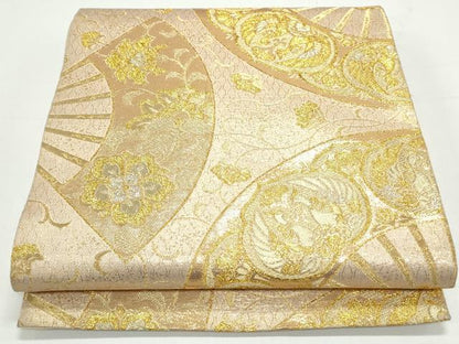 平和屋着物◎六通柄袋帯　扇面向かい鳥花文　金銀糸　正絹　逸品　CAAY7290th