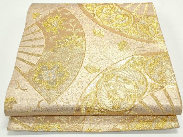平和屋着物◎六通柄袋帯　扇面向かい鳥花文　金銀糸　正絹　逸品　CAAY7290th