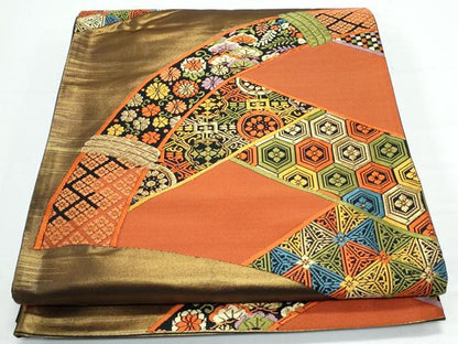 平和屋着物◎六通柄袋帯　唐織　籬花文　黒地　金糸　正絹　逸品　CAAY7297th