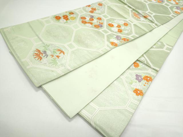 平和屋着物◎六通柄袋帯　唐織　天井花文　銀糸　正絹　逸品　CAAY7299th
