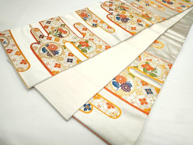 平和屋着物◎六通柄袋帯 唐織 エ霞花丸文 金銀糸 正絹 逸品 CAAY7300th