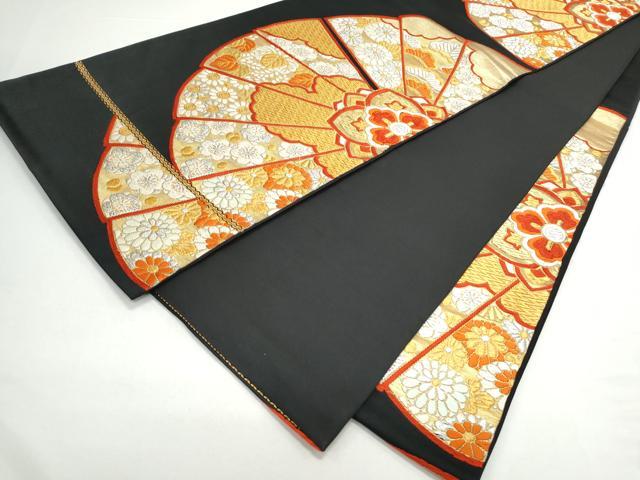 平和屋着物◎六通柄袋帯 唐織 扇面花文 黒地 金銀糸 正絹 逸品 CAAY7308th