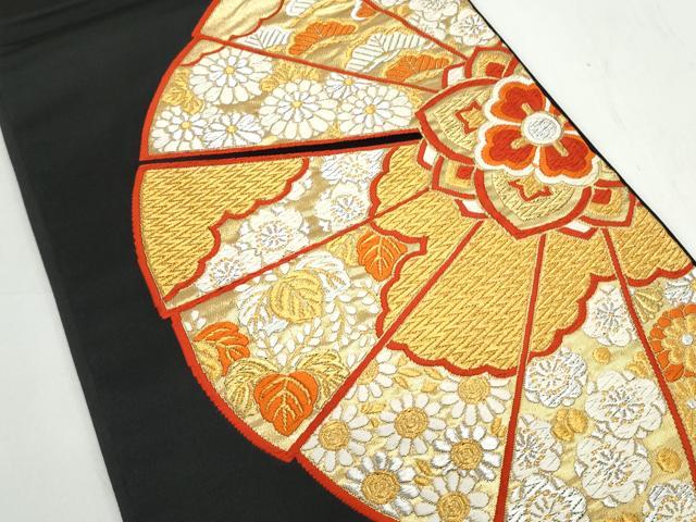 平和屋着物◎六通柄袋帯 唐織 扇面花文 黒地 金銀糸 正絹 逸品 CAAY7308th