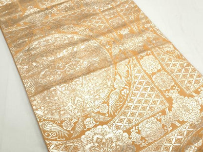 平和屋着物◎六通柄袋帯　天井花鳥文　銀糸　正絹　逸品　CAAY7309th