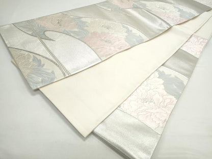 平和屋着物◎六通柄袋帯 唐織 草花文 銀糸 正絹 逸品 CAAY7312th