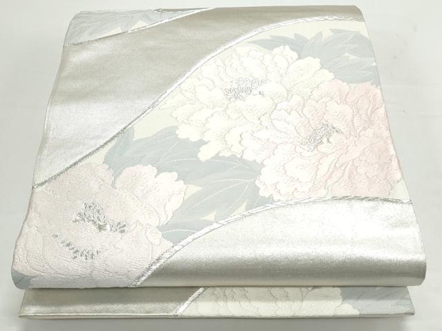 平和屋着物◎六通柄袋帯 唐織 草花文 銀糸 正絹 逸品 CAAY7312th