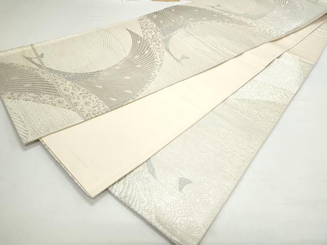 平和屋着物◎六通柄袋帯　孔雀文　銀糸　正絹　逸品　CAAY7313th