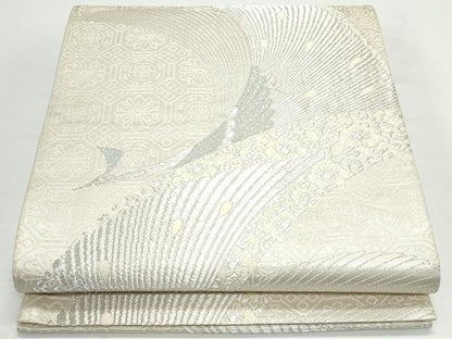 平和屋着物◎六通柄袋帯　孔雀文　銀糸　正絹　逸品　CAAY7313th