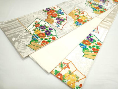 平和屋着物◎六通柄袋帯　唐織り　桧扇花文　金銀糸　正絹　逸品　CAAY7314th