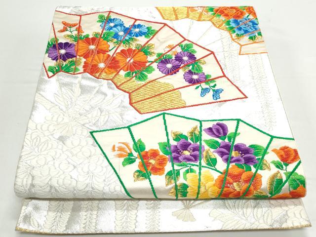 平和屋着物◎六通柄袋帯　唐織り　桧扇花文　金銀糸　正絹　逸品　CAAY7314th