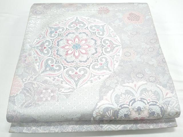 平和屋着物◎六通柄袋帯 道長風切楽華文 銀糸 正絹 逸品 CAAY7317th