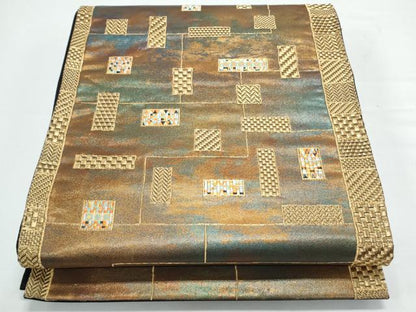 平和屋着物◎太鼓柄袋帯　吉祥文　金糸　引箔　正絹　逸品　CAAY7322th