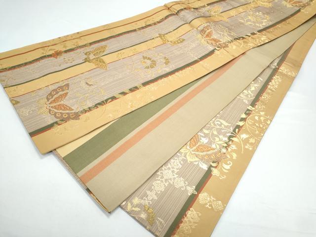 平和屋着物◎六通柄袋帯　更紗花蝶文　金糸　正絹　逸品　CAAY7323th