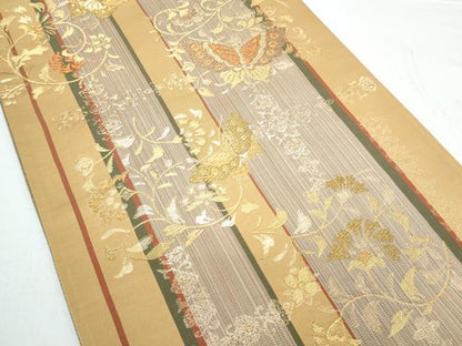 平和屋着物◎六通柄袋帯　更紗花蝶文　金糸　正絹　逸品　CAAY7323th