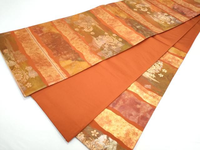 平和屋着物◎六通柄袋帯 向かい鳥花文 金糸 正絹 逸品 CAAY7326th