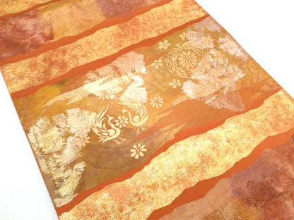 平和屋着物◎六通柄袋帯 向かい鳥花文 金糸 正絹 逸品 CAAY7326th