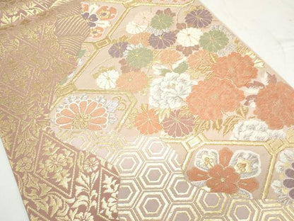 平和屋着物◎六通柄袋帯　唐織　草花文　金銀糸　正絹　逸品　CAAY7340th