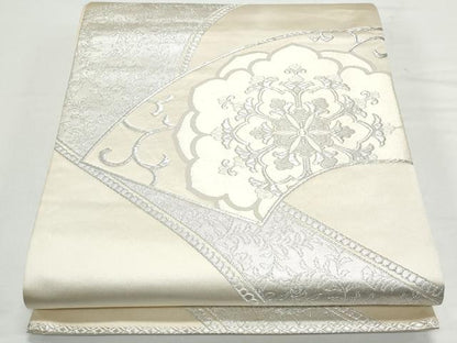 平和屋着物◎太鼓柄袋帯　唐織　地紙正倉院花文　銀糸　正絹　逸品　CAAY7344th