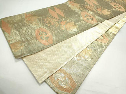 平和屋着物◎佐賀錦　六通柄袋帯　双鶴花文　金糸　正絹　逸品　CAAY7348th