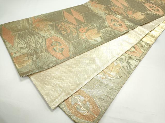 平和屋着物◎佐賀錦　六通柄袋帯　双鶴花文　金糸　正絹　逸品　CAAY7348th