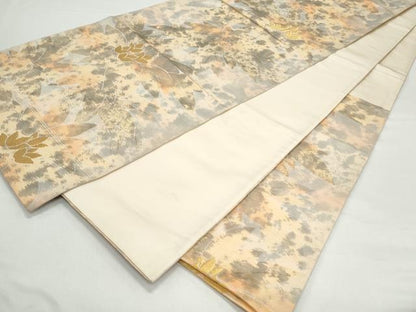 平和屋着物◎六通柄袋帯　草花文　金糸　正絹　逸品　CAAY7349th