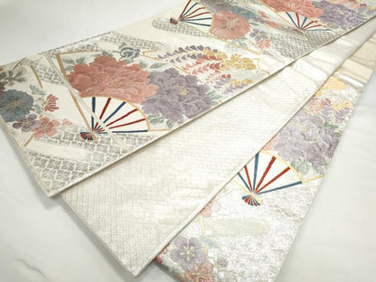平和屋着物◎佐賀錦 六通柄袋帯 唐織 扇面花文 金銀糸 正絹 逸品 CAAY7353th