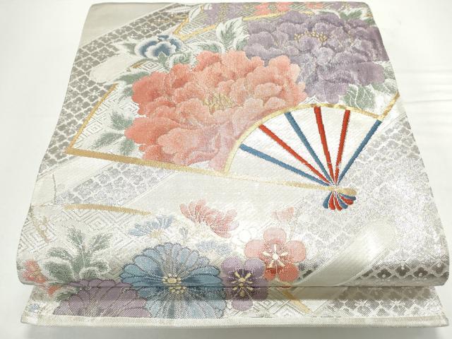 平和屋着物◎佐賀錦 六通柄袋帯 唐織 扇面花文 金銀糸 正絹 逸品 CAAY7353th