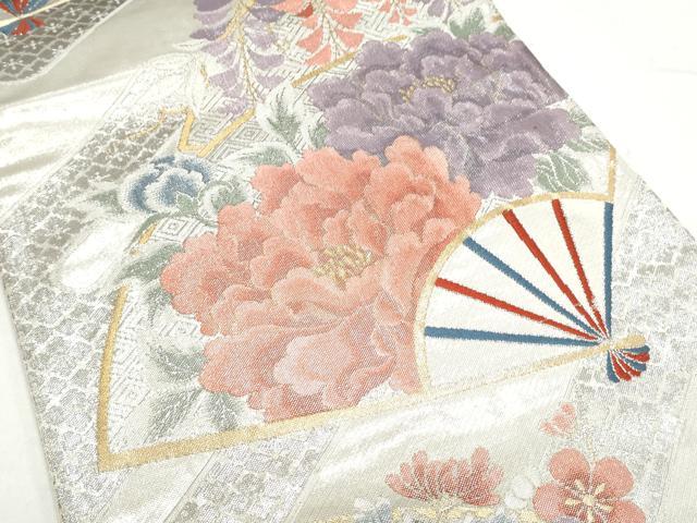 平和屋着物◎佐賀錦 六通柄袋帯 唐織 扇面花文 金銀糸 正絹 逸品 CAAY7353th