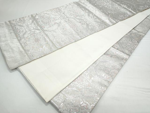 平和屋着物◎六通柄袋帯 天井花文 銀糸 正絹 逸品 CAAY7358th