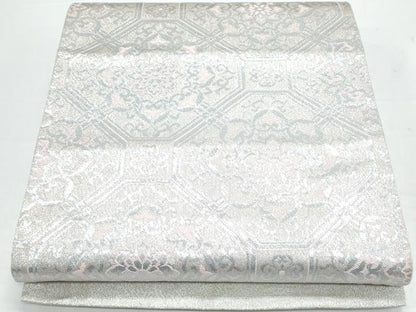 平和屋着物◎六通柄袋帯 天井花文 銀糸 正絹 逸品 CAAY7358th