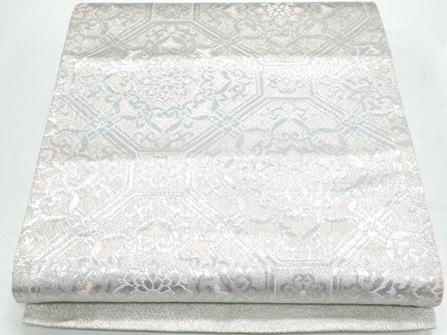 平和屋着物◎六通柄袋帯 天井花文 銀糸 正絹 逸品 CAAY7358th