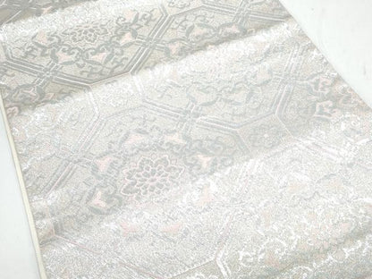平和屋着物◎六通柄袋帯 天井花文 銀糸 正絹 逸品 CAAY7358th