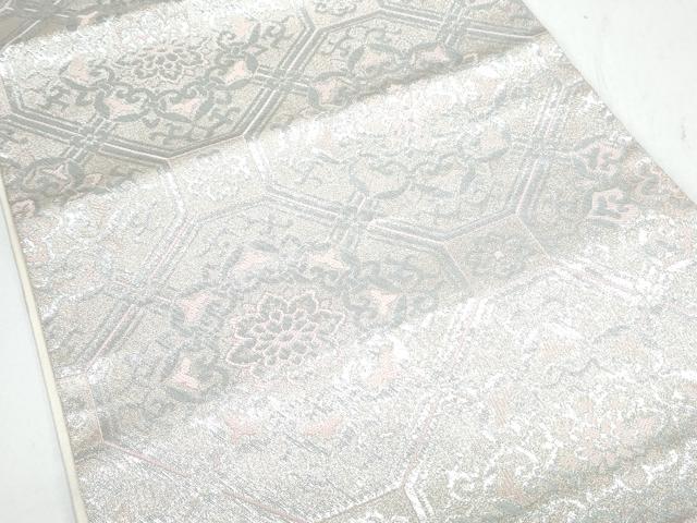 平和屋着物◎六通柄袋帯 天井花文 銀糸 正絹 逸品 CAAY7358th