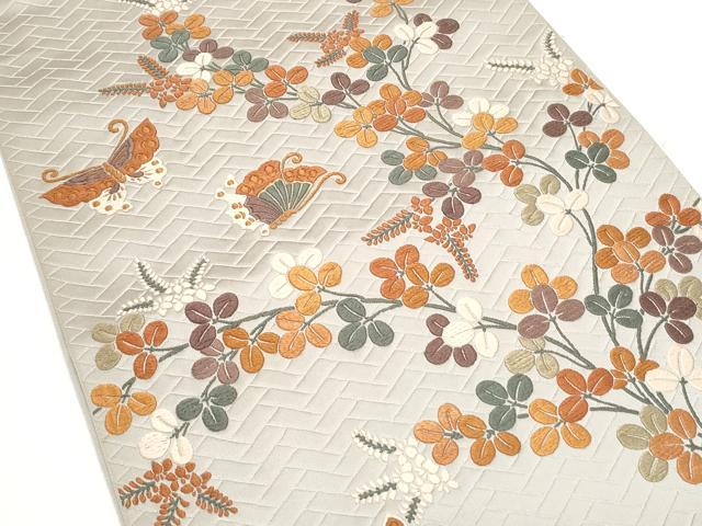 平和屋着物◎太鼓柄袋帯　唐織　花蝶文　正絹　逸品　CAAY7376th