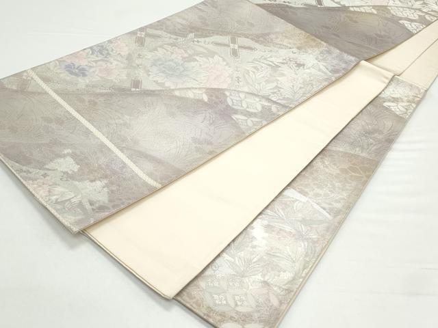 平和屋着物◎六通柄袋帯　花鳥丸文　銀糸　正絹　逸品　CAAY7386th