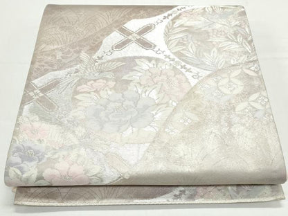 平和屋着物◎六通柄袋帯　花鳥丸文　銀糸　正絹　逸品　CAAY7386th