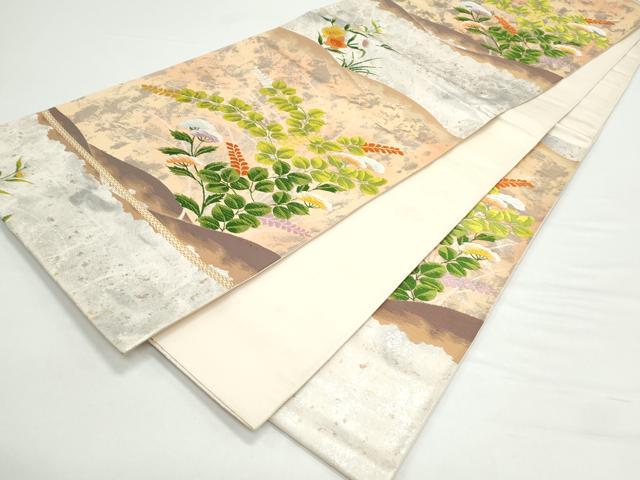 平和屋着物◎六通柄袋帯 唐織 草花文 正絹 逸品 CAAY7388th