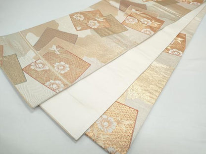 平和屋着物◎六通柄袋帯　色紙重ね花鳥文　金糸　正絹　逸品　CAAY7394th