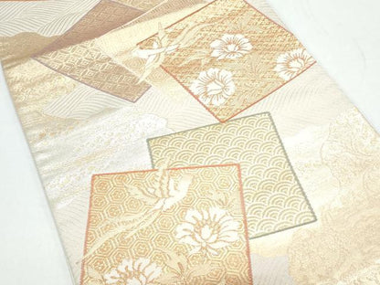 平和屋着物◎六通柄袋帯　色紙重ね花鳥文　金糸　正絹　逸品　CAAY7394th
