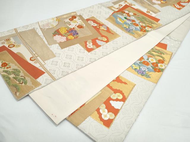 平和屋着物◎六通柄袋帯　唐織　色紙重ね鴛鴦花文　金銀糸　正絹　逸品　CAAY7395th