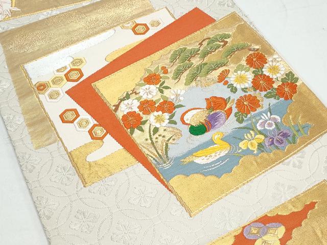 平和屋着物◎六通柄袋帯　唐織　色紙重ね鴛鴦花文　金銀糸　正絹　逸品　CAAY7395th