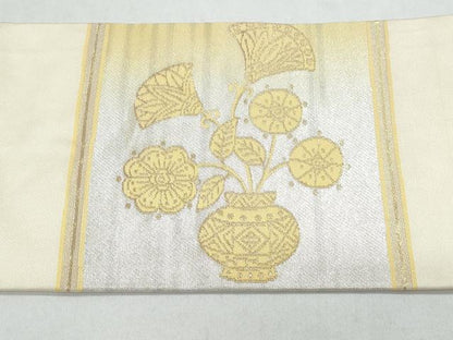 平和屋着物◎九寸名古屋帯　陶器花文　金銀糸　正絹　逸品　CAAY7425th
