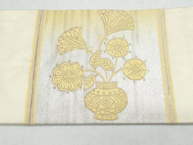 平和屋着物◎九寸名古屋帯　陶器花文　金銀糸　正絹　逸品　CAAY7425th