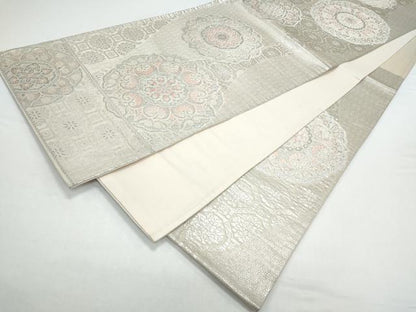平和屋着物◎六通柄袋帯 唐織 正倉院花文 銀糸 正絹 逸品 CAAY7439th