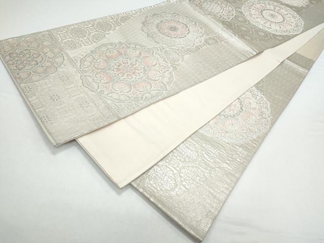 平和屋着物◎六通柄袋帯 唐織 正倉院花文 銀糸 正絹 逸品 CAAY7439th