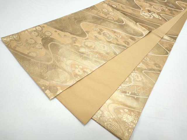 平和屋着物◎六通柄袋帯 流水籬花文 金糸 正絹 逸品 CAAY7492th