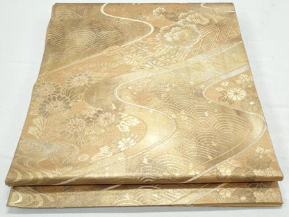 平和屋着物◎六通柄袋帯 流水籬花文 金糸 正絹 逸品 CAAY7492th